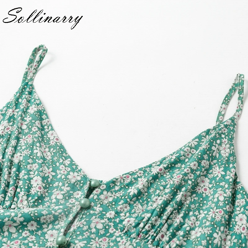Sollinarry/летнее женское летнее платье с цветочным принтом и бретельками на