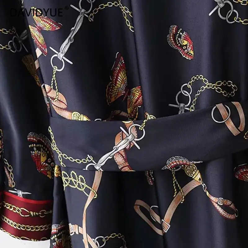 Платье рубашка женское винтажное с длинным рукавом и цепочкой|Женские платья| |