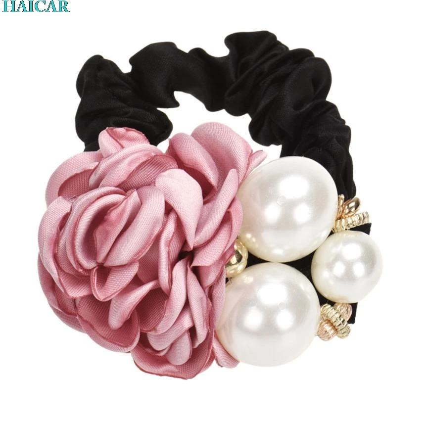 Жемчужные бусины роза лента для волос резинка держатель конского хвоста женские