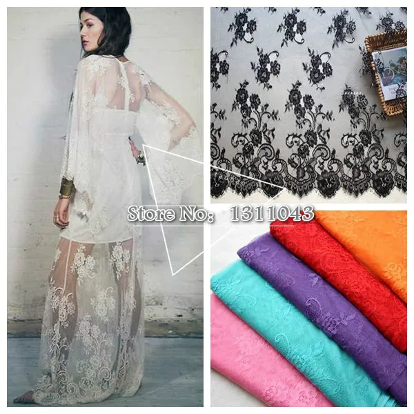 3 м/лот Изысканная белая черная кружевная ткань с ресничками для свадебного