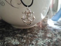 gift nautical amulet lucky tiny boat anchor charm necklace sideways mens navy beach boat hooks pendant leather necklace jewelry