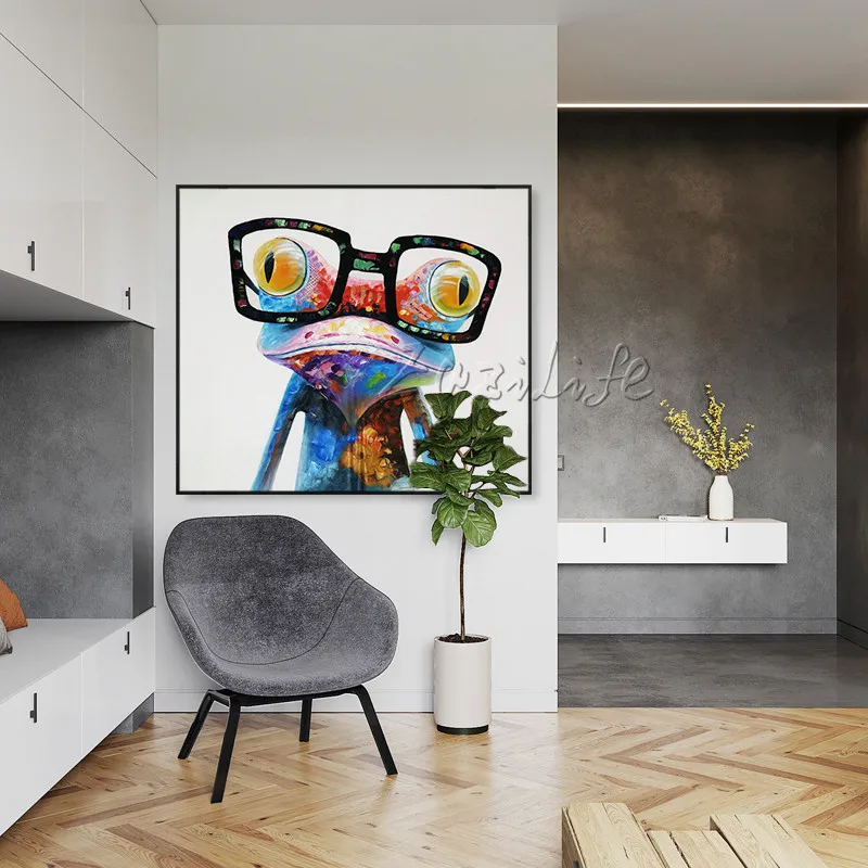 Картина маслом лягушка поп арт декор на холсте настенные картины для гостиной