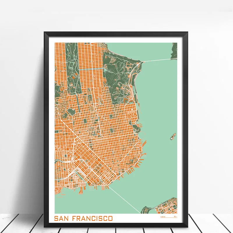 San Francisco 16 знаменитый город, классическая Карта, плакат и печать, настенная живопись, холст, Париж, copenague, Мадрид, карта для гостиной, домашний декор - Цвет: San Francisco