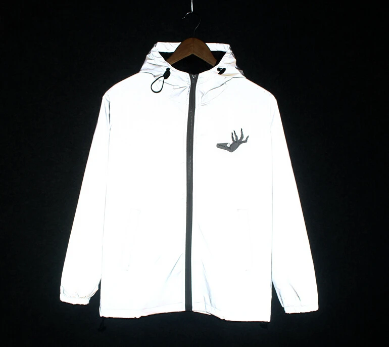 

2018 New Ghost hand Rose Flower Light Women's Jacket Autumn Reflective 3mm Jacket Hip Hop Waterproof and Windbreaker Women Coat