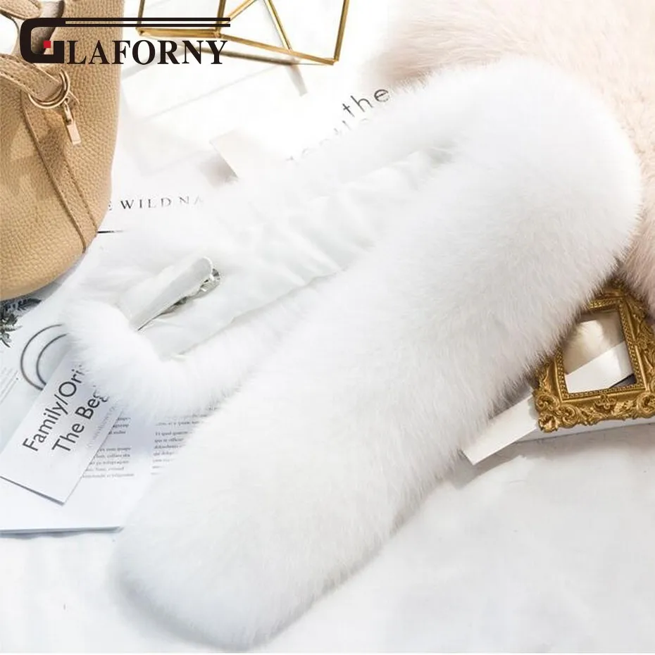 white Glaforny, корейский женский шарф для взрослых, осенний и зимний женский шарф из натурального Лисьего меха, женский воротник, утепленный теплый шарф - Цвет: white