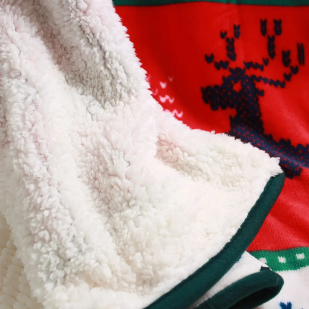Коралловая флисовая простыня SHERPA RED плоская снежный олень теплый рождественский