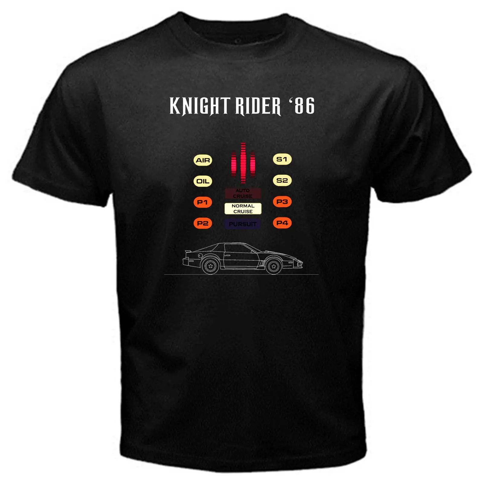 Mens Cotton Short Sleeve Knight Rider 86 kitt vintage JDM japan tv movie eighties mazda T-Shirt Black | Мужская одежда