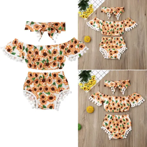 Комплект из 3 предметов для новорожденных девочек короткий топ и шорты с