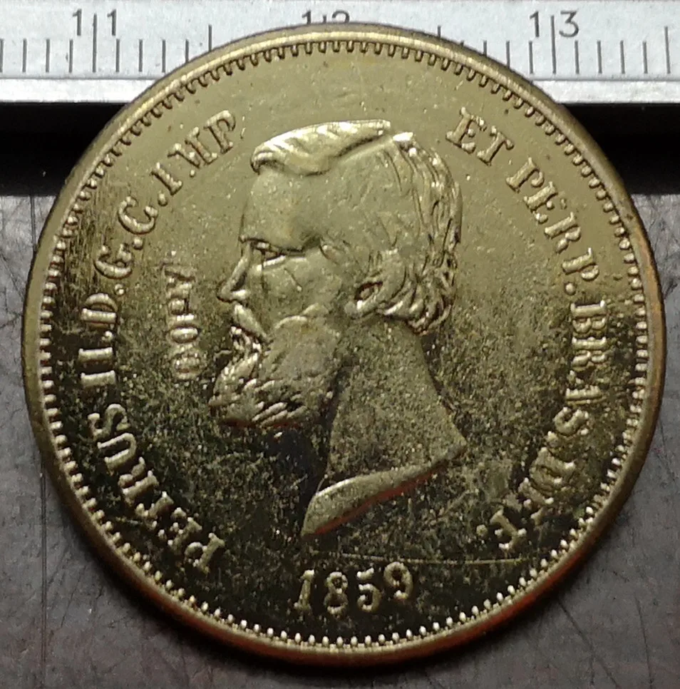 1859 Бразилия 5000 Reis Pedro II копия позолоченная монета|Безвалютные монеты| |