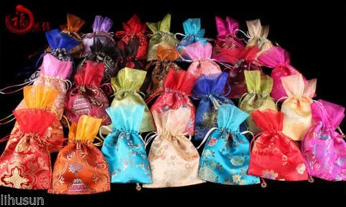 Wholesale10pcs Китайский Винтаж ручной работы Шелковый ювелирный мешочек Сумки из натуральной кожи подарочная сумка