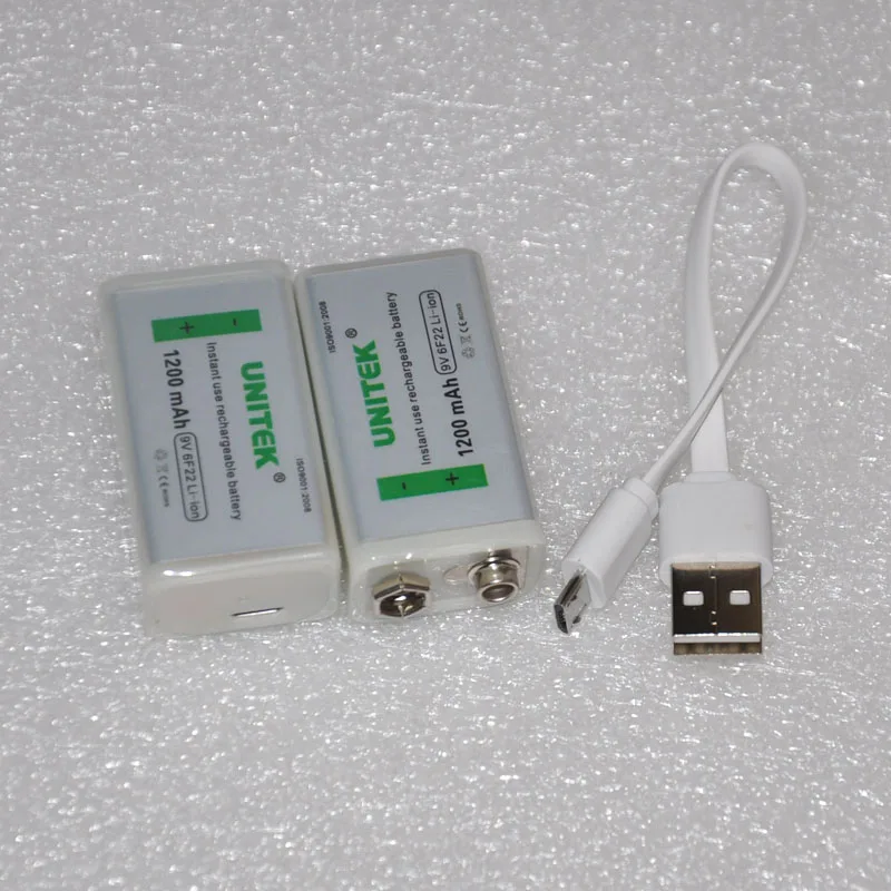 2 шт. литий-ионный аккумулятор USB 9 В 1200 мАч 6F22 элемент + кабель для микрофона гитары