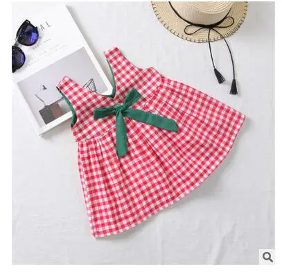 Детская одежда коллекция 2017 года новое Летнее Детское платье в клетку жилет на