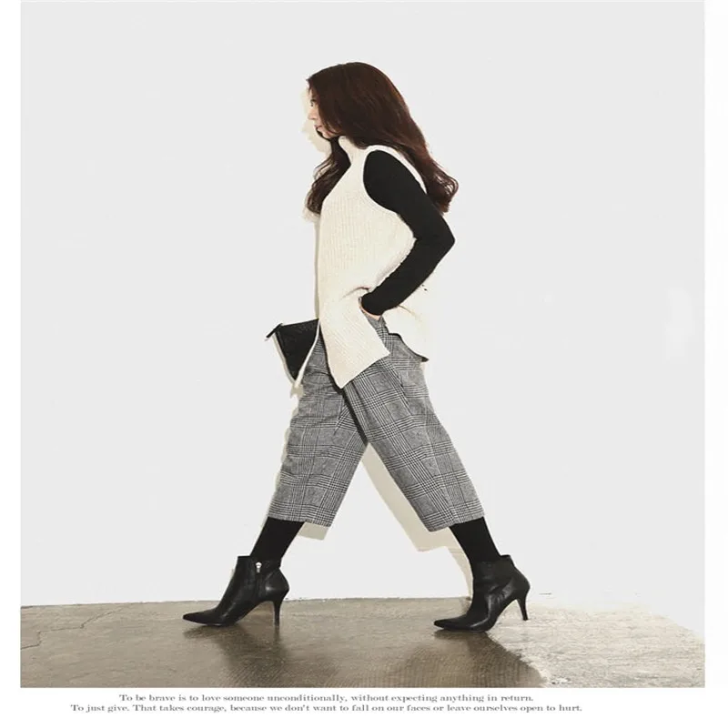 Autumn and winter high collar large size female wool vest Korean version of the sleeveless loose thick knit short pullover | Женская