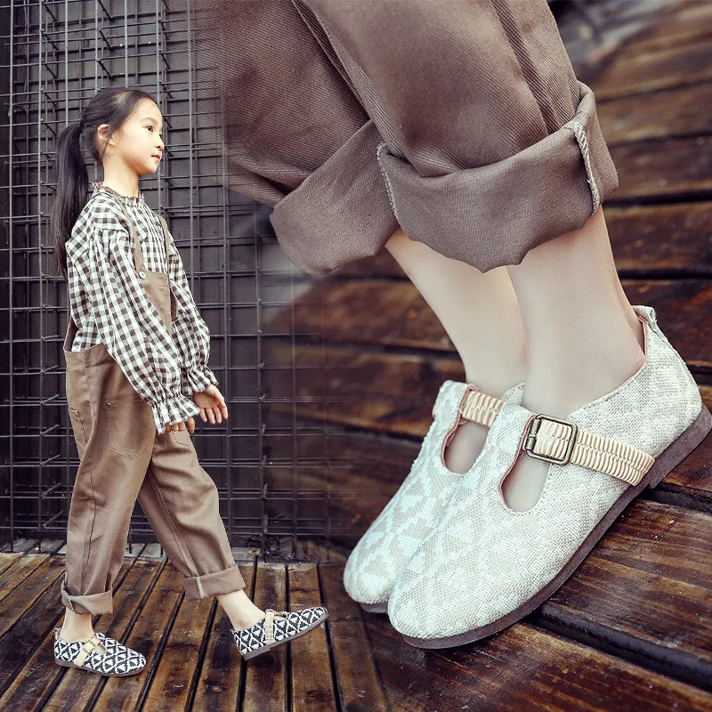 Весенне Осенняя обувь принцессы на плоской подошве для девочек повседневная