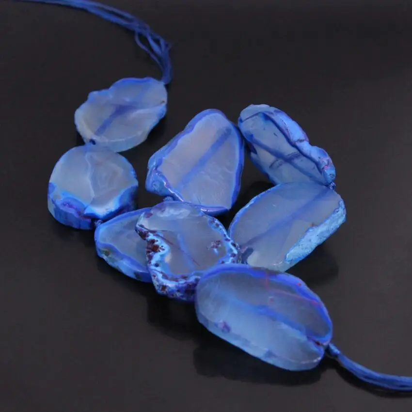 15.5&quotstrand Large Size Blue Raw Agates Drusy Slab Slice Loose Beads Natural Onxy Gems Nugget Pendant Nacklaces Jewelry Making |
