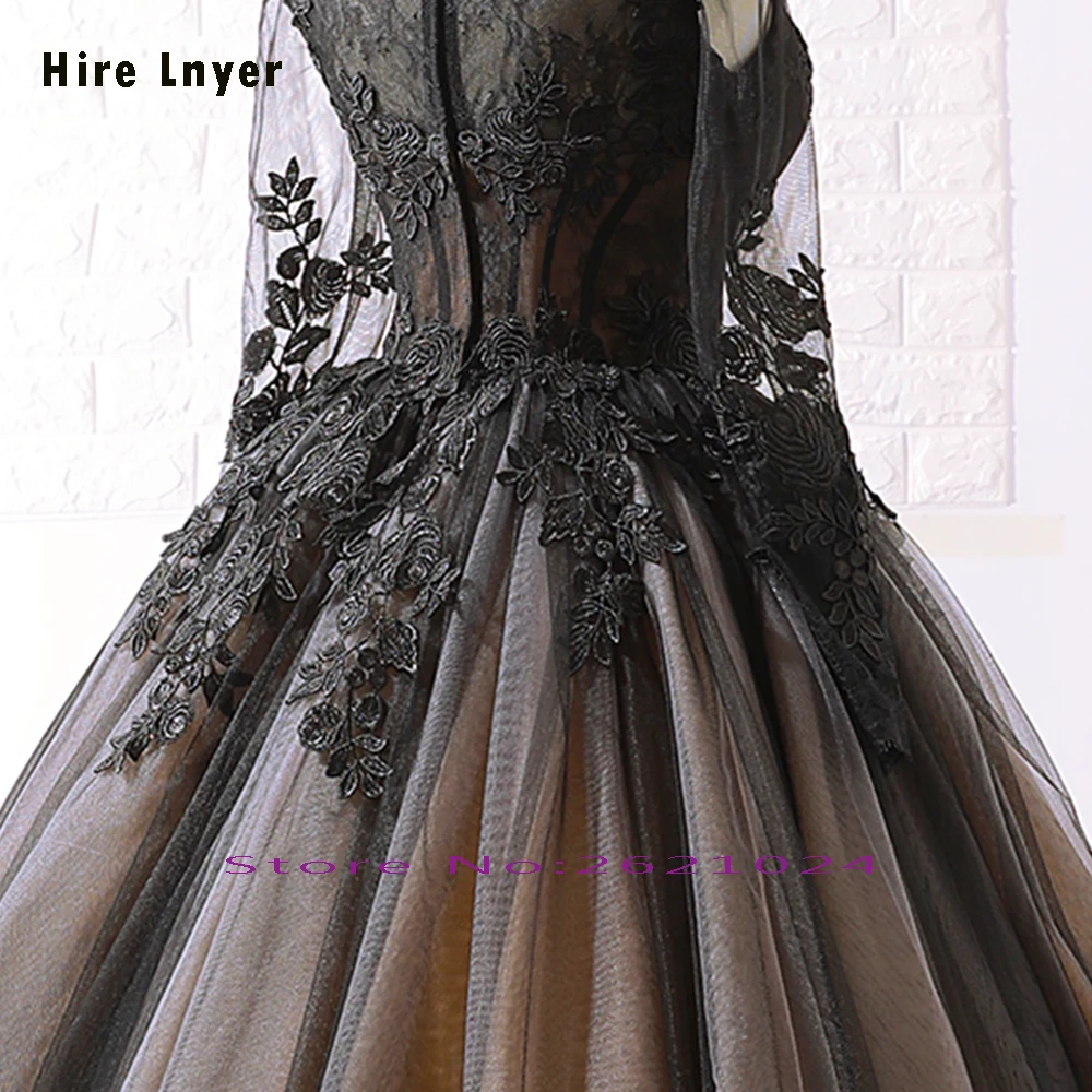 HIRE LNYER China New Arrive Long Sleeve O-neck Zipper Up Appliques Lace Illusion Black Ball Gown Wedding Dress Plus Size Mariage | Свадьбы и