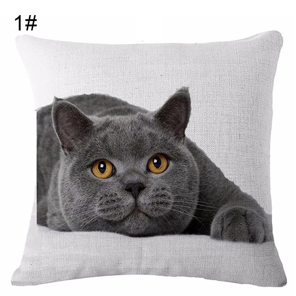 

Cushion cover Lovely Cat Print Linen Pillow Case Throw Cover Fashion Cartoon Cat Pattern Square Pillowca