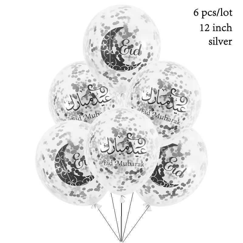clear silver Eid Mubarak воздушные шары Happy Eid воздушные шары Happy Ramadan мусульманский фестиваль украшения исламский новогодний прозрачный конфетти воздушные шары - Цвет: clear silver