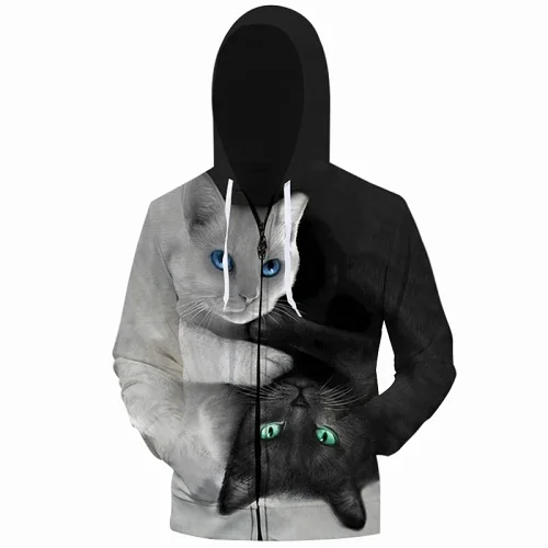 LLS-001 Новинка, 3D толстовки, мужские толстовки с капюшоном, Два кота, 3D принт, худи, повседневные топы, Осенние, обычные, хипстер, хип-хоп, на молнии, размер США - Цвет: LLS-001