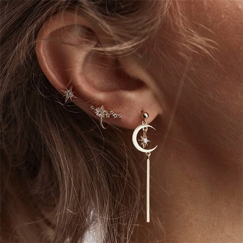 3 шт./компл. женские серьги-гвоздики в комплекте звезды и Луны неправильной формы