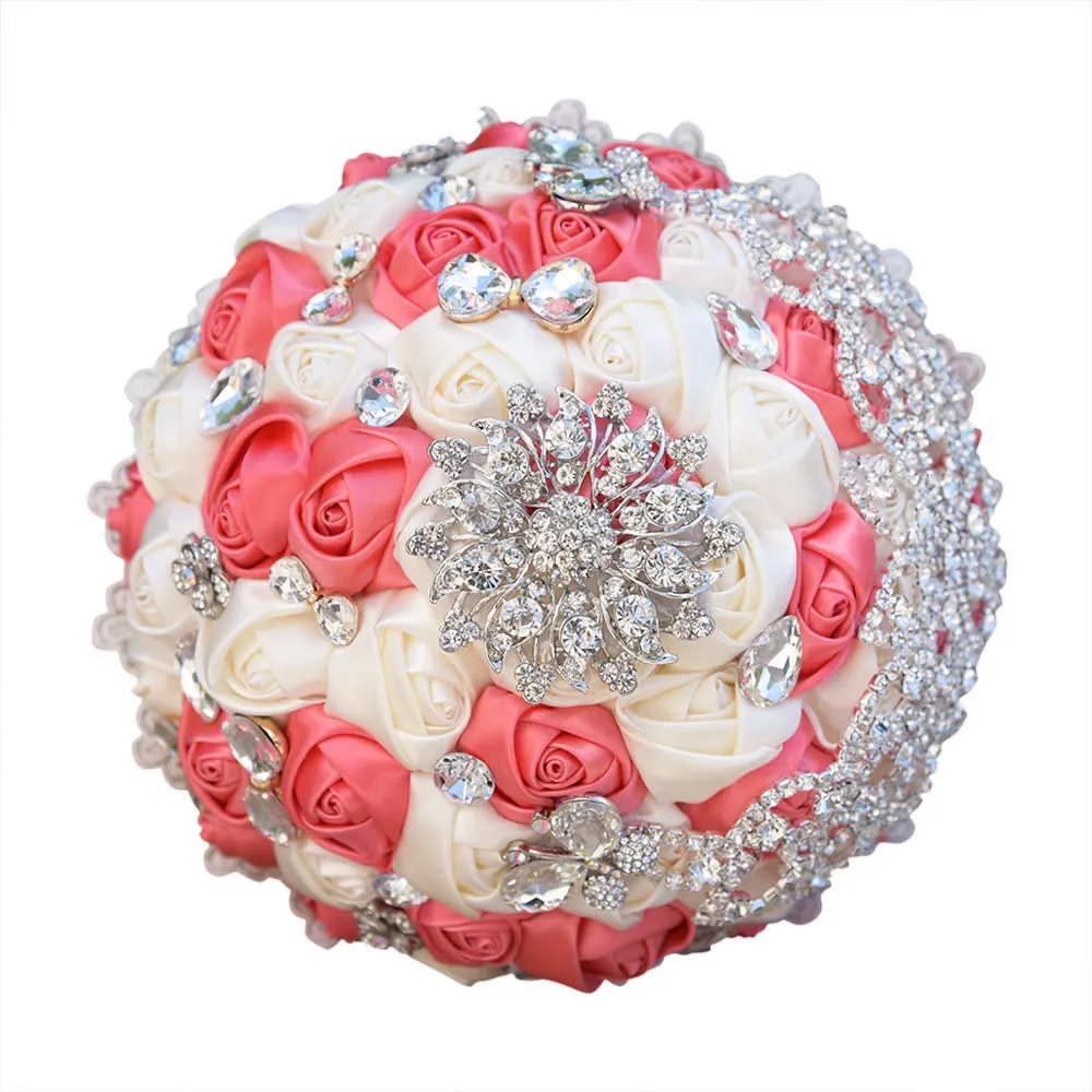 Watermelon and Ivory Kyunovia, Винтажная брошь, букет, кружевная ручка, свадебные букеты, свадебные аксессуары, броши, букет, кристаллы, свадебный букет FE71 - Цвет: Watermelon and Ivory