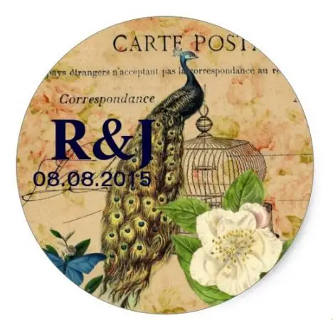 

1.5inch elegant floral peacock birdcage vintage paris classic round sticker