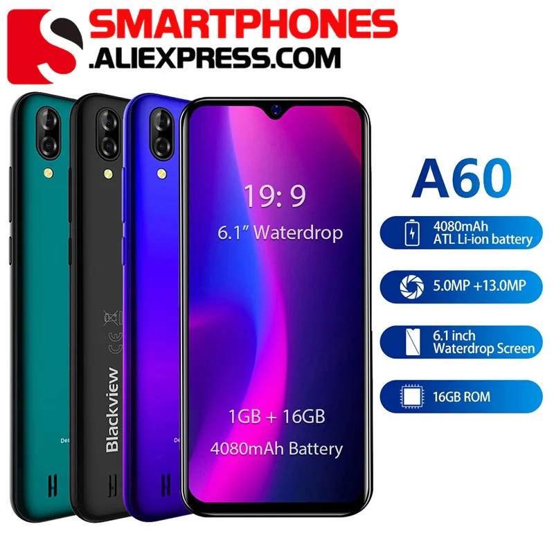 Мобильный телефон Blackview A60 четырёхъядерный на базе Android 8.1 4080 мАч 1 ГБ+16 ГБ экран 6
