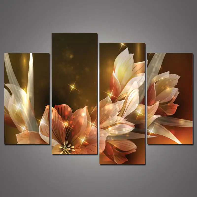 Модульные картины с изображением заката и цветов Современное украшение для дома - Фото №1