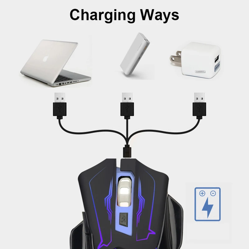 Q5 2 4 GHz Беспроводная Бесшумная перезаряжаемая мышь Smart Sleep LED с подсветкой USB