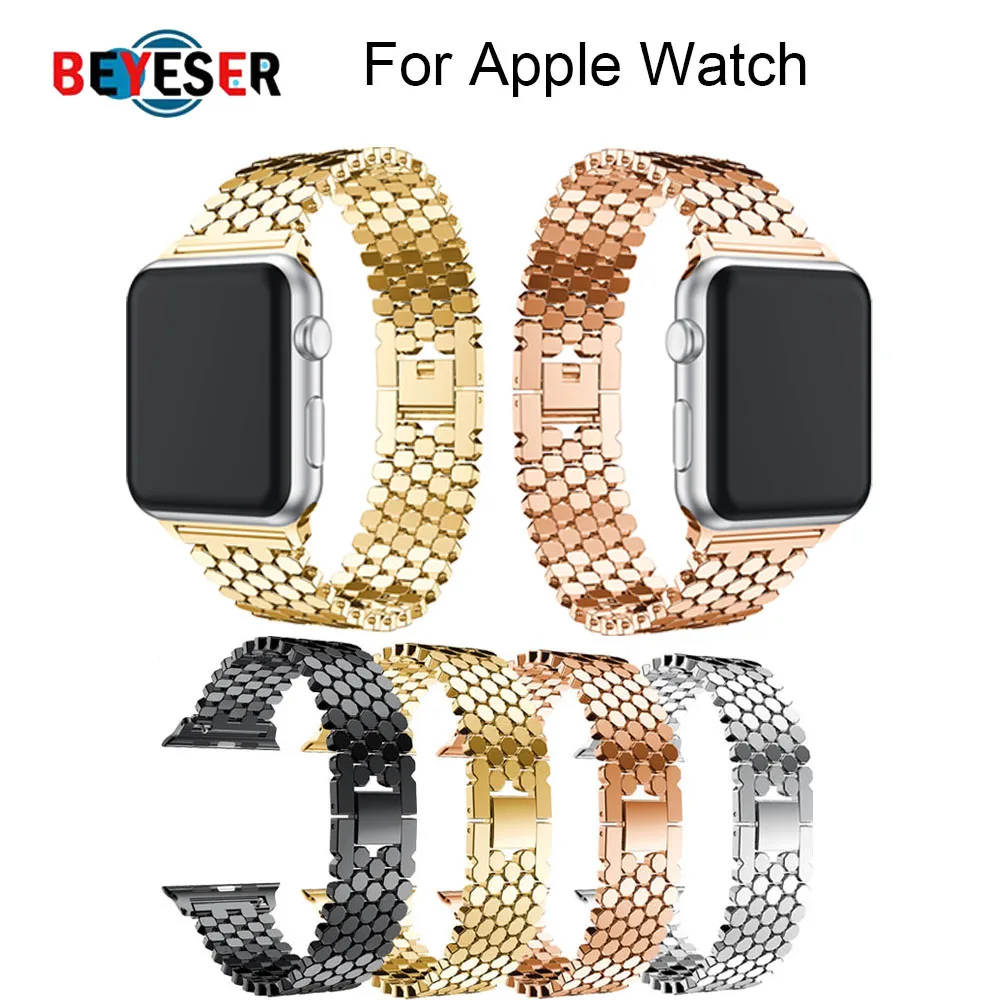 Ремешок для часов Fish scale стальной браслет apple watch Series 6 5 4 3 2 1 band 38 мм 42 40 44 с
