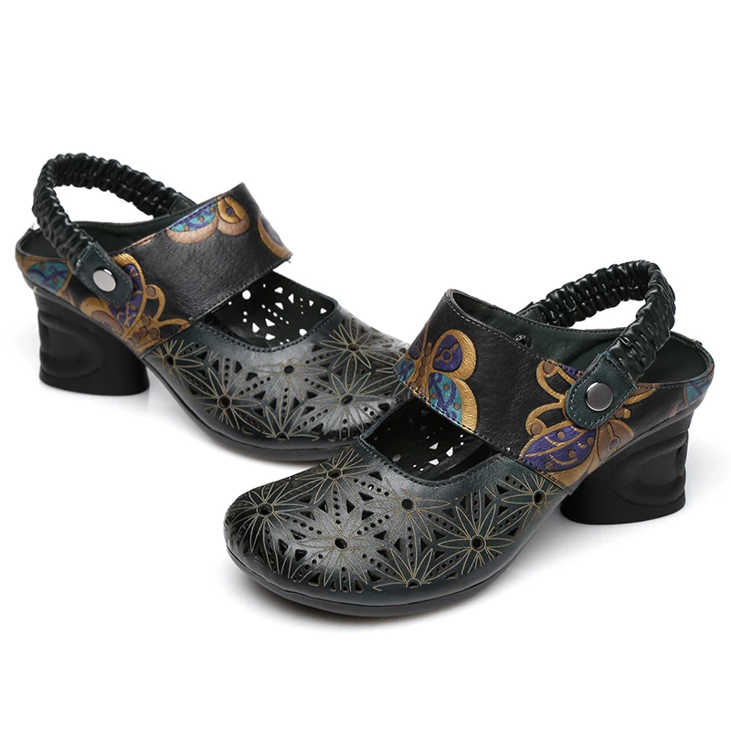 Женские босоножки из натуральной кожи GKTINOO летняя обувь на высоком каблуке 6 см