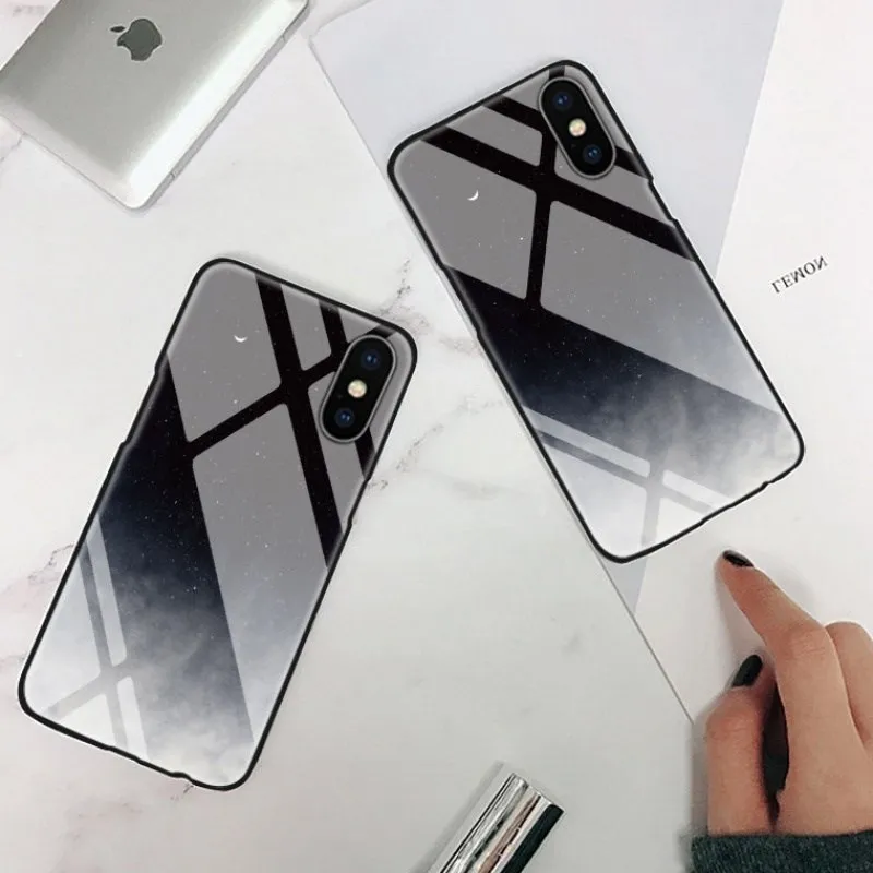 Роскошный держатель из закаленного стекла звездного неба 9 H чехол для iPhone 6 S 7 8 plus