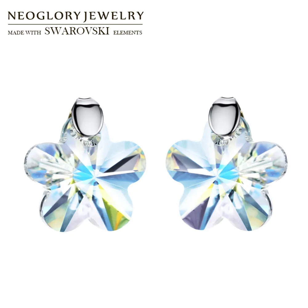 Серьги гвоздики Neoglory с австрийским кристаллом и покрытием из серебра пробы милые