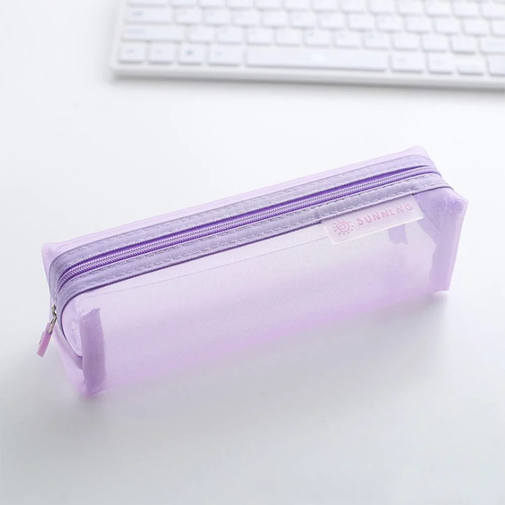 purple Простой Прозрачный Сетчатый Чехол-карандаш для девочек и мальчиков, черный чехол-Карандаш s, нейлоновая коробка для ручек, школьные принадлежности, канцелярские принадлежности, подарок для детей - Цвет: purple