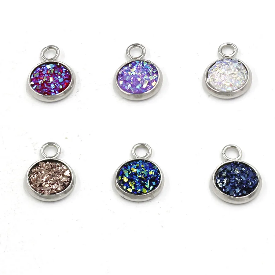 Fnixtar Small Round Glitter Faux Druzy Cabochon Resin Charms For Gilrs Necklace Bracelet DIY Jewelry Making 8mm 50 piece/lot|Шармы| |