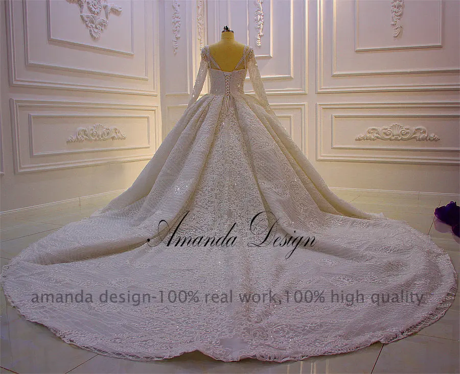 Аманда дизайн robe De mariage 2021 длинный рукав роскошное кружевное Бисер свадебное