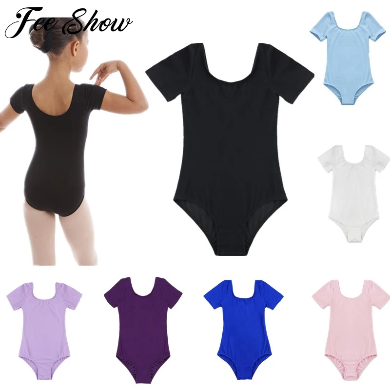 Children Kids Girls Short Sleeves Stretchy Gym Ballet Dance Leotard Tutu Dress Princess Ballerina Dancing Wear Clothes | Детская одежда