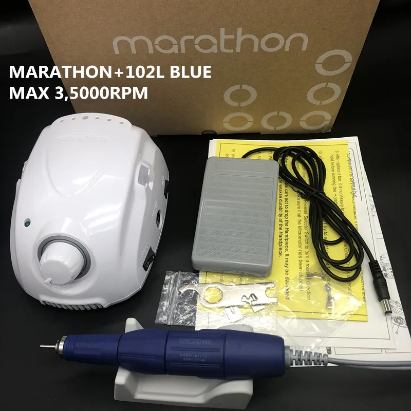 MARATHON-Champion 3 102L blue Handpiece 35000rpm Electric Nail Drill STRONG 210 Micro Motor Grinding Manicure Machine