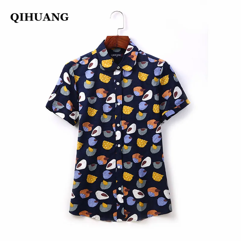 Женская рубашка QIHUANG с коротким рукавом и цветочным принтом Повседневная