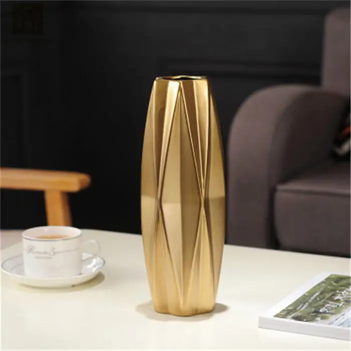 Gold 27cm Современная фарфоровая ваза, Золотая гостиная, украшение для дома, цветочные вазы для дома, Золотая, серебряная керамическая ваза, Свадебный декор Q - Цвет: Gold 27cm