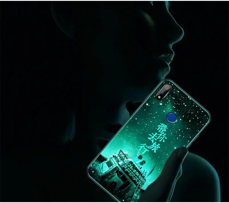 Светящийся чехол для телефона для Oppo Realme 3 Pro Чехол светящийся закаленное стекло задняя крышка для Oppo Realme 3 Pro чехол силиконовый чехол