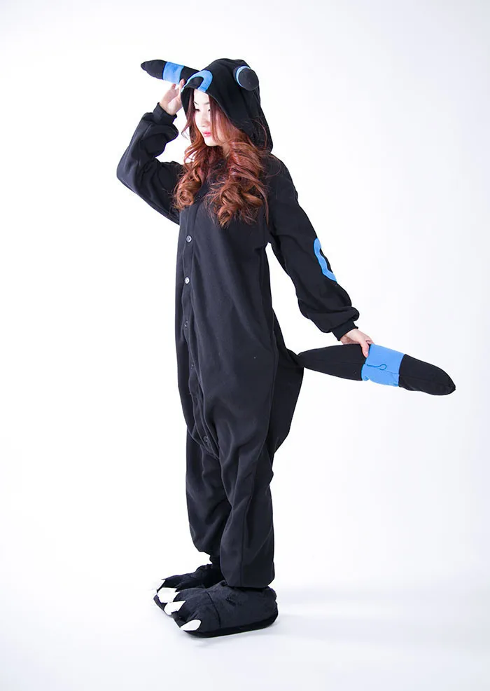 Взрослые Мужчины и Женщины Пижама Аниме Косплей Onesies Покемон Umbreon Костюм Зима