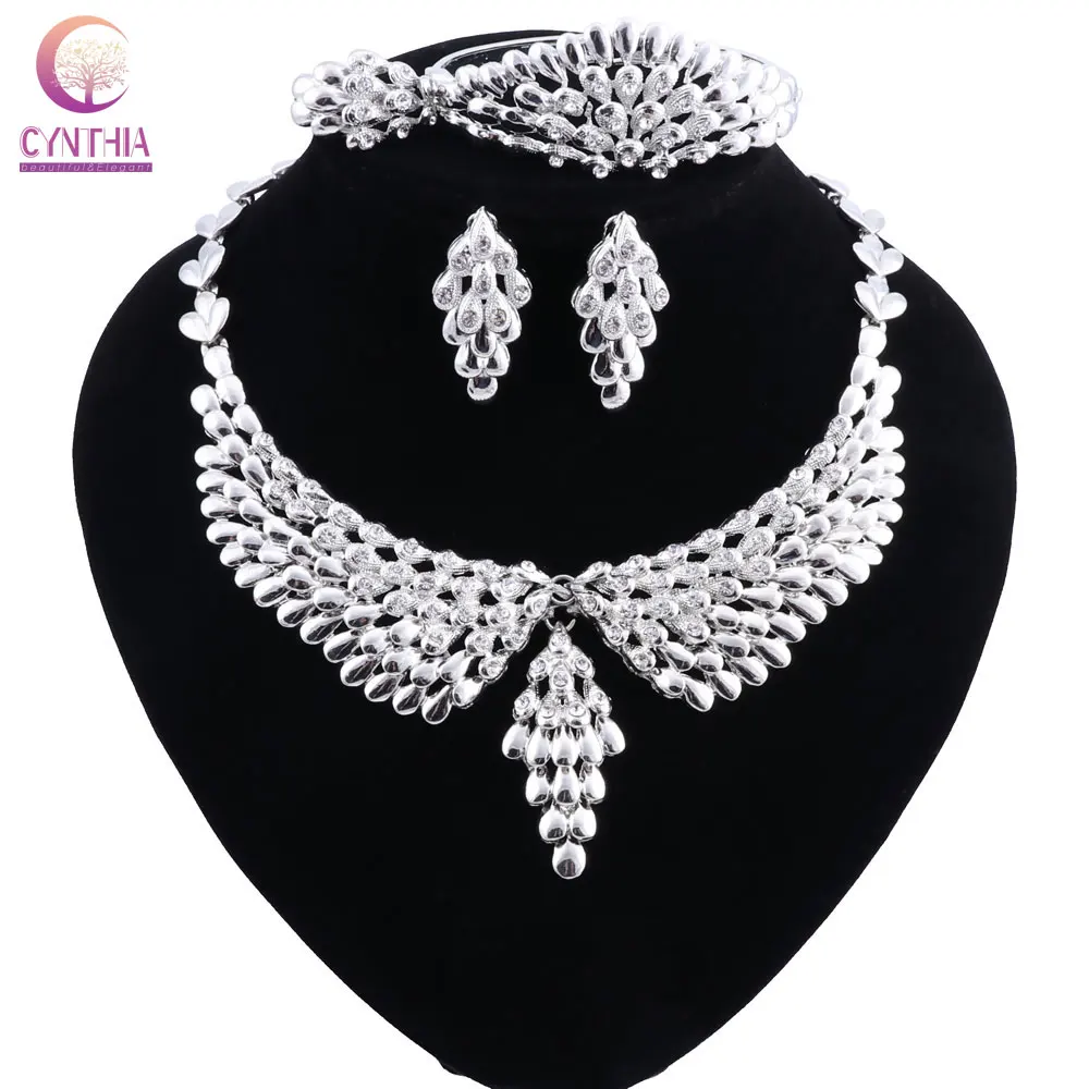 

Женский комплект украшений CYNTHIA, серебряное ожерелье с кольцом и браслетом, свадебные аксессуары для платья макси с кристаллами, 5 видов цве...