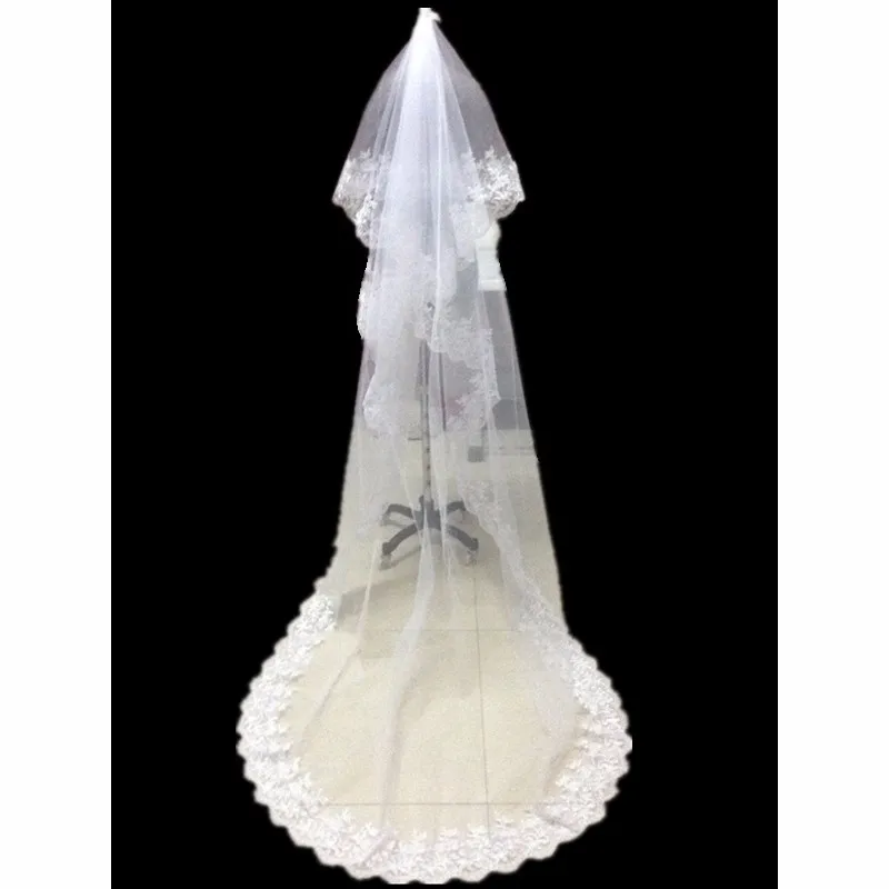 Один слой кружевная кромка длина собора свадебная фата белые слоновая кость