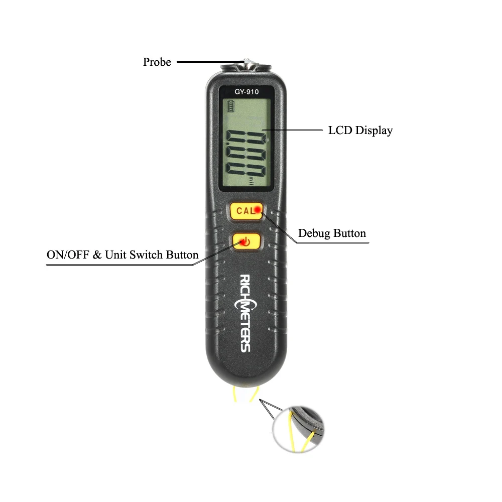 Цифровой измеритель толщины лакокрасочного покрытия RICHMETERS GY910 ручной щуп тестер