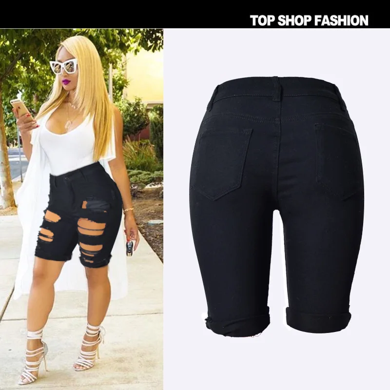 Шорты женские с дырками повседневные джинсовые пикантные завышенной талией для