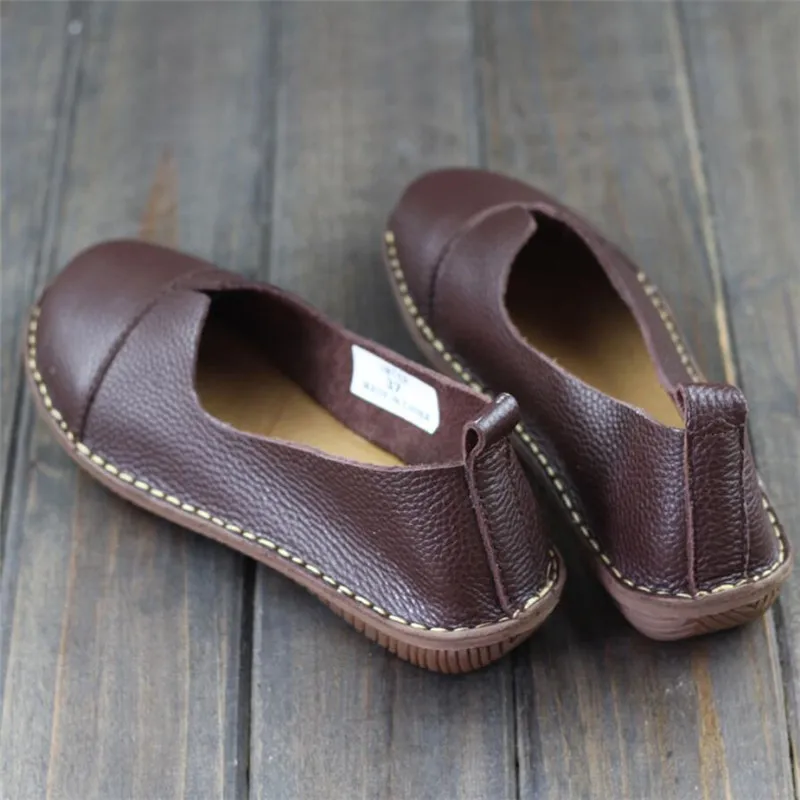 Женские ботинки размера плюс туфли на плоской подошве из натуральной кожи