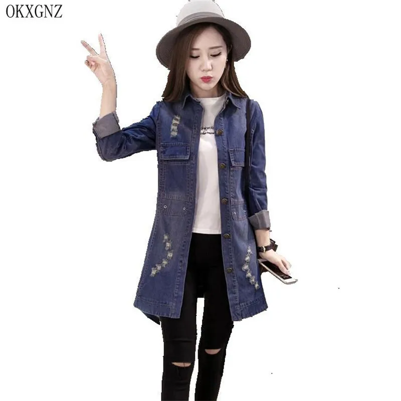 Женская джинсовая куртка OKXGNZ Весенняя свободная ковбойская средней длины