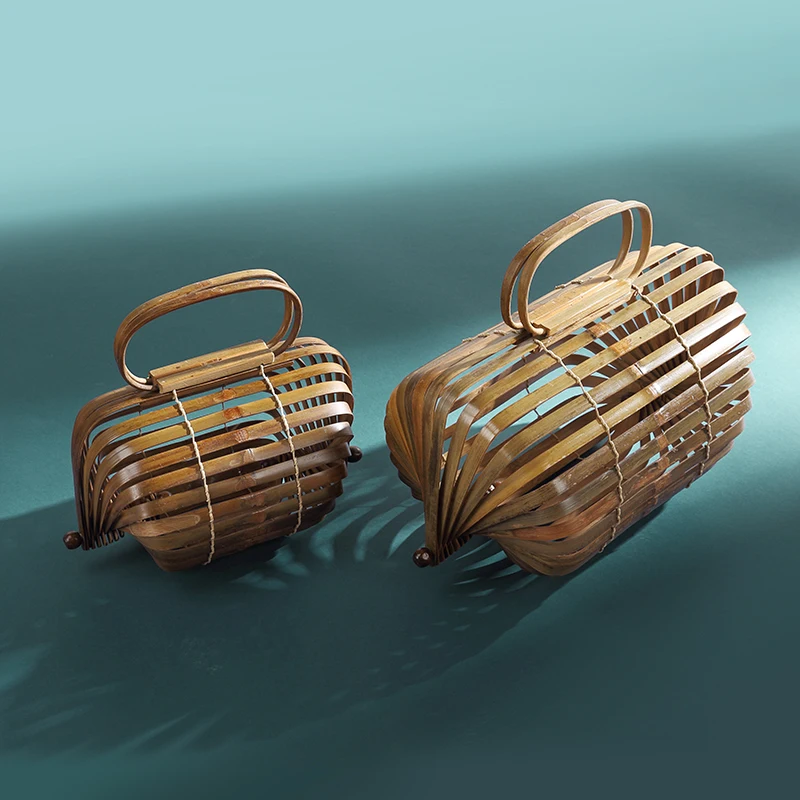 

Realer Women Handbag Bamboo Bag Female Genuine Totes Straw Woven Foldable Bucket Hollow Beach Bags Ladies Purse Summer 2020 Wood