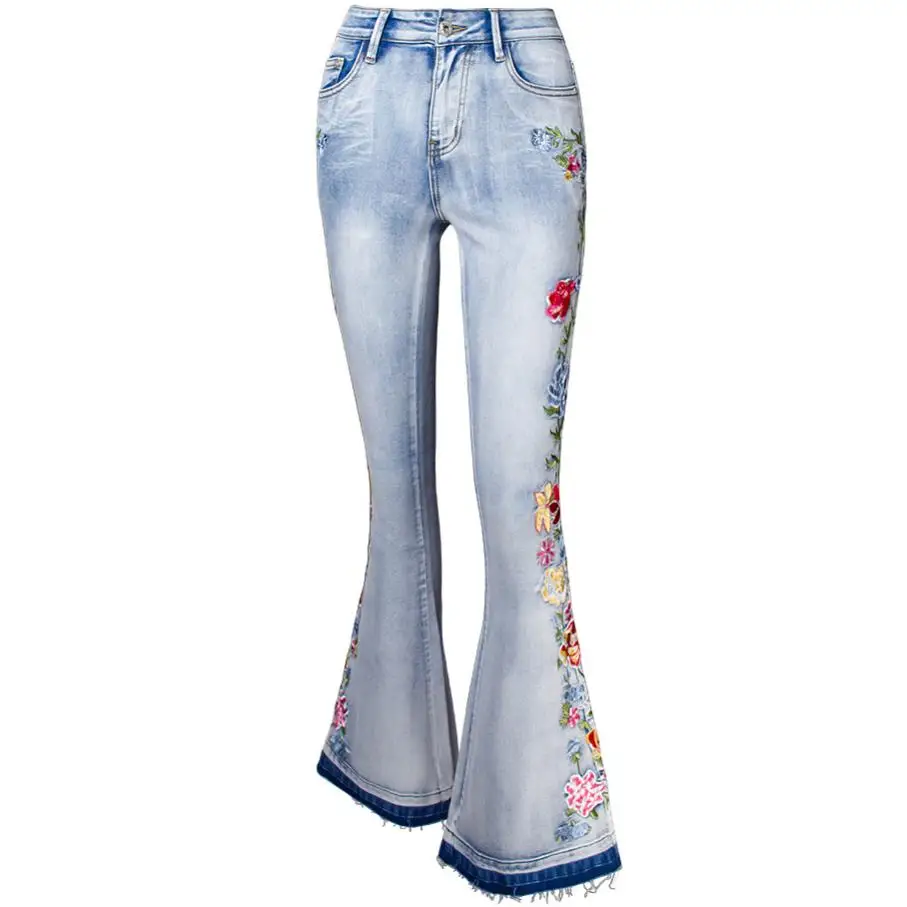 

4XL!2022 Heavy Embroidery Jeans Women Fashion high waist skinny flare pants